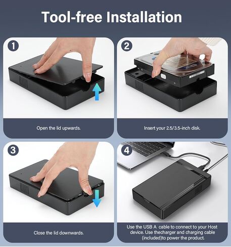حاوية محرك أقراص ثابتة خارجي SATA مقاس 2.5 بوصة/3.5 بوصة، حافظة USB 3.0 إلى SATA III HDD SSD خالية من الأدوات، تدعم 10 تيرابايت بحد أقصى، قارئ محرك أقراص ثابت محمول مع مصدر طاقة 12 فولت 2 أمبير لنظام التشغيل Windows Mac OS، يدعم UASP in Saudi Arabia