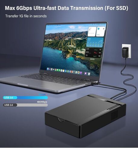 حاوية محرك أقراص ثابتة خارجي SATA مقاس 2.5 بوصة/3.5 بوصة، حافظة USB 3.0 إلى SATA III HDD SSD خالية من الأدوات، تدعم 10 تيرابايت بحد أقصى، قارئ محرك أقراص ثابت محمول مع مصدر طاقة 12 فولت 2 أمبير لنظام التشغيل Windows Mac OS، يدعم UASP in Saudi Arabia