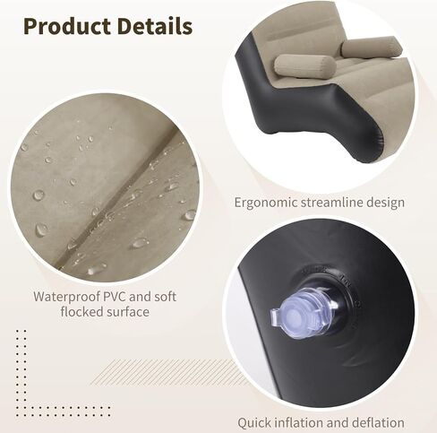 ZALIR أريكة قابلة للنفخ مع مساند للذراعين، 37.3 × 28.5 × 33.4 بوصة أريكة صالة هوائية PVC متجمعة، سرير منفوخ مقاوم للماء بسعة 350 رطلًا للسفر والتخييم الداخلي والخارجي in Kuwait