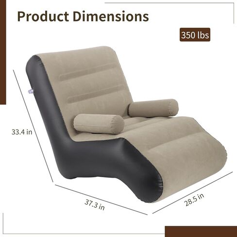 ZALIR أريكة قابلة للنفخ مع مساند للذراعين، 37.3 × 28.5 × 33.4 بوصة أريكة صالة هوائية PVC متجمعة، سرير منفوخ مقاوم للماء بسعة 350 رطلًا للسفر والتخييم الداخلي والخارجي in Kuwait