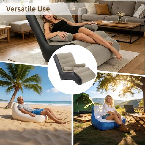 ZALIR أريكة قابلة للنفخ مع مساند للذراعين، 37.3 × 28.5 × 33.4 بوصة أريكة صالة هوائية PVC متجمعة، سرير منفوخ مقاوم للماء بسعة 350 رطلًا للسفر والتخييم الداخلي والخارجي in Kuwait
