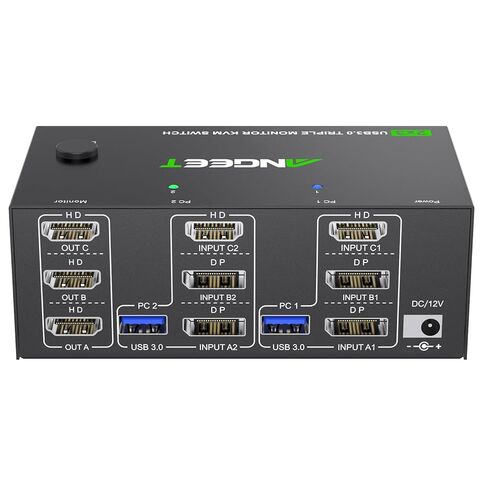 KVM Switch 3 Monitors 2 Computers 8K@60Hz 4K@144Hz, USB 3.0 Triple Monitor KVM Switch with 4 USB 3.0 Ports, 2*Displayport+1*HDMI in,3*HDMI Out,Wired Remote,Power Adapter and USB3.0 Cables Included in Saudi Arabia