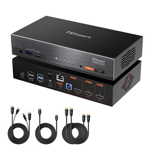 TESmart Thunderbolt 4 HDMI KVM Switch 4 Computers 1 Monitor, 40Gbps USB-C in/Out, Support Thunderbolt Display, 60W PD, USB3.2 Gen2 Ports, Gigabit Network, Hotkey Switch, with All Input Cables in Saudi Arabia