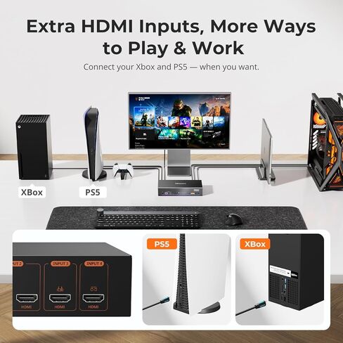 TESmart Thunderbolt 4 HDMI KVM Switch 4 Computers 1 Monitor, 40Gbps USB-C in/Out, Support Thunderbolt Display, 60W PD, USB3.2 Gen2 Ports, Gigabit Network, Hotkey Switch, with All Input Cables in Saudi Arabia