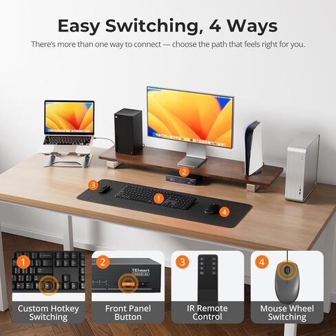 TESmart Thunderbolt 4 HDMI KVM Switch 4 Computers 1 Monitor, 40Gbps USB-C in/Out, Support Thunderbolt Display, 60W PD, USB3.2 Gen2 Ports, Gigabit Network, Hotkey Switch, with All Input Cables in Saudi Arabia