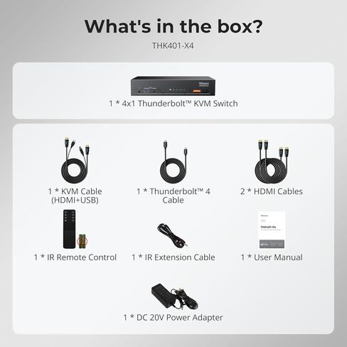 TESmart Thunderbolt 4 HDMI KVM Switch 4 Computers 1 Monitor, 40Gbps USB-C in/Out, Support Thunderbolt Display, 60W PD, USB3.2 Gen2 Ports, Gigabit Network, Hotkey Switch, with All Input Cables in Saudi Arabia
