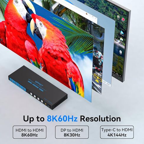 KVM Switch 1 شاشات 4 أجهزة كمبيوتر 4K144 هرتز 4 منافذ KVM لـ 4 أجهزة كمبيوتر تشارك شاشة واحدة و4 أجهزة USB 3.0، مثل طابعة لوحة المفاتيح والماوس، مع وحدة التحكم والتوصيل والتشغيل in Kuwait