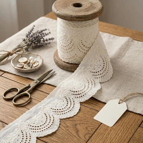 IDONGCAI Eyelet Lace Trim Cotton Embroidered Scalloped Floral Lace Fabric Trim for Garment Skirt Extender Wedding Home Decor DIY Craft Supply(White) in Saudi Arabia