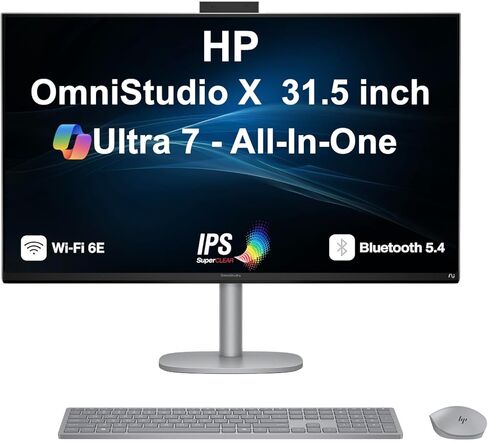 HP OmniStudio X AI PC All-in-One 31.5" IPS 4K UHD Display (Intel Ultra 7-256V, 16GB LPDDR5X, 1TB SSD, Intel Arc 140V, WiFi 6E, Webcam, Bluetooth 5.4, Win 11 Home) w/DKZ USB Port Expander in Saudi Arabia