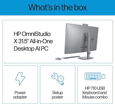 HP OmniStudio X AI PC All-in-One 31.5" IPS 4K UHD Display (Intel Ultra 7-256V, 16GB LPDDR5X, 1TB SSD, Intel Arc 140V, WiFi 6E, Webcam, Bluetooth 5.4, Win 11 Home) w/DKZ USB Port Expander in Saudi Arabia