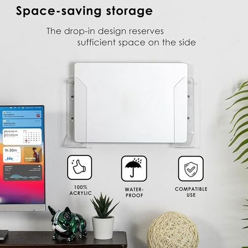 Laptop Wall Mount Holder, Acrylic Wall Mount Rack, Space Saving Under Desk Stand with Cable Slots & Vent, Ideal for iOS Pad, OS X Switch, Office, Kitchen & Bedroom in Saudi Arabia
