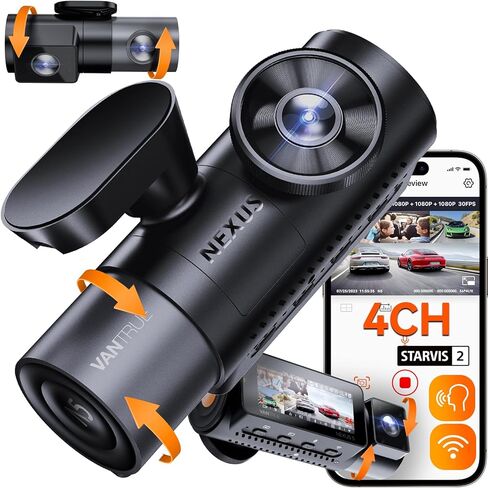 Vantrue N5 4 Channel WiFi 360° All Sides Dash Cam, STARVIS 2, IR Night Vision, 2.7K+1080P*3 Front Rear Inside Dashcam, Voice Control, GPS, 24 Hours Buffered Parking Mode Dash Camera(Renewed) in Saudi Arabia