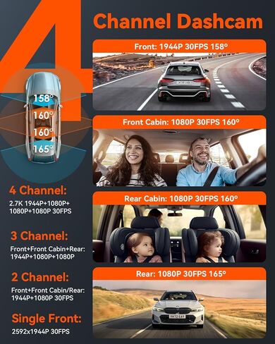 Vantrue N5 4 Channel WiFi 360° All Sides Dash Cam, STARVIS 2, IR Night Vision, 2.7K+1080P*3 Front Rear Inside Dashcam, Voice Control, GPS, 24 Hours Buffered Parking Mode Dash Camera(Renewed) in Saudi Arabia