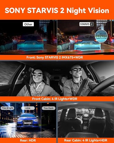 Vantrue N5 4 Channel WiFi 360° All Sides Dash Cam, STARVIS 2, IR Night Vision, 2.7K+1080P*3 Front Rear Inside Dashcam, Voice Control, GPS, 24 Hours Buffered Parking Mode Dash Camera(Renewed) in Saudi Arabia