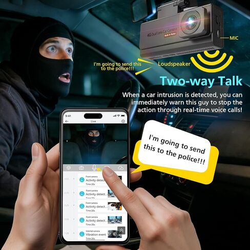كاميرا داش خلوية 4G LTE للسيارات، كاميرا داش مزدوجة بدقة 4K كاملة الوضوح أمامية وخلفية بزاوية واسعة 170 درجة، جهاز تعقب GPS مضاد للسرقة، رؤية ليلية، تنبيهات في الوقت الفعلي مع بطاقة 64 جيجابايت، وضع ركن السيارة على مدار الساعة طوال أيام الأسبوع in Saudi Arabia