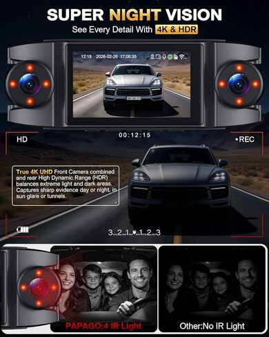 4 Channel 360° Dash Cam Front Rear and Left Right Inside, 4K+1080P*3 Dash Camera for Cars with Free 128GB SD Card, 5.8GHz WiFi-30MB/s, 24H Parking Mode, G-Sensor, GPS, Night Vision, Voice Control in Saudi Arabia