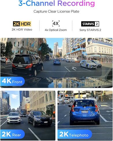 VIOFO A329T 4K 3 Channel Dash Cam, 4K Front + 2K Telephoto + 2K Rear, Power Saving Parking Mode, Wi-Fi 6 App Control, All-Channel STARVIS 2 Sensors, Supports up to 4TB SSD Storage in Saudi Arabia