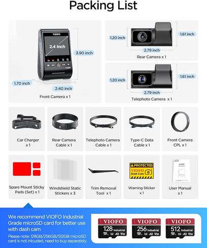VIOFO A329T 4K 3 Channel Dash Cam, 4K Front + 2K Telephoto + 2K Rear, Power Saving Parking Mode, Wi-Fi 6 App Control, All-Channel STARVIS 2 Sensors, Supports up to 4TB SSD Storage in Saudi Arabia