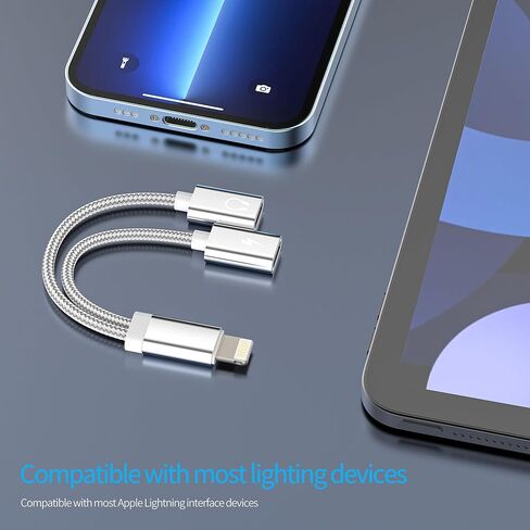 for iPhone Adapter for Headphone Jack for Apple 14 13 12 Pro Splitter Audio (2in1)Dual Lightning AUX to Charger Cable Dongle Charging Connector for iPad Charge Double Lighting Phone Earphone Music Car in Saudi Arabia
