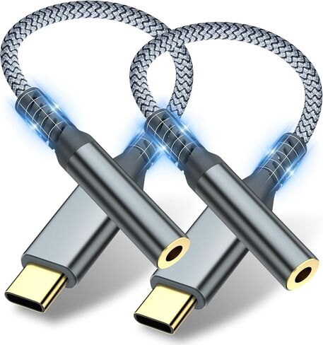 USB C to 3.5mm Audio Headphone Adapter,Type C to 3.5mm Jack AUX Converter,Hi-Res Sound Earphone Compatible with iPhone 17/16/15,iPad Pro,Samsung Galaxy,Android Phones,for Car Speakers,Stereo (2 Pack) in Saudi Arabia