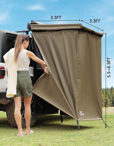 JOYTUTUS Shower Tent with Roof for Car Camping, Full Privacy Protection, Dry and Wet Separation with Pockets, 1000D Waterproof Awning Shower Tent, Heavy-Duty Stakes, Outdoor Shower for Overland SUVs in Saudi Arabia