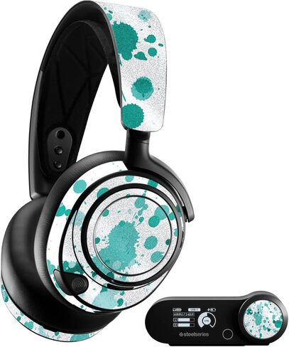 MightySkins Glossy Glitter Skin Compatible With SteelSeries Arctis Nova Pro - Teal Splatter | Protective, Durable High-Gloss Glitter Finish | Easy to Apply, Remove, and Change Styles | Made in The USA in Saudi Arabia