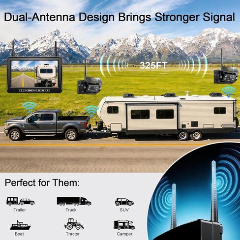 Fookoo Dual Magnetic Solar Wireless Backup Camera, 7" DVR Monitor with BSD HD 1080P Portable 2 Rear View Cameras Night Vision Waterproof for Truck Trailer Pickup RV Camper Trailer Tractor DTC702 in Saudi Arabia