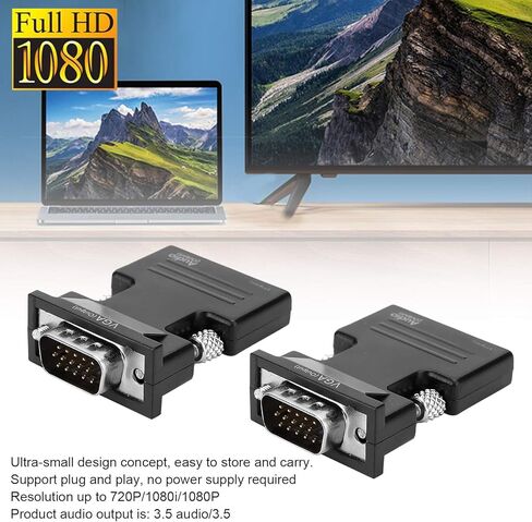 HDMI to VGA Adapter, Ultra Small Plug and Play Video Audio Adapter with 3.5mm Audio Output, for Computer Laptop Projector Monitor 1080P HD Support in Saudi Arabia