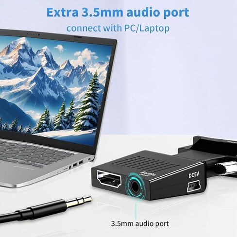 Yoidesu VGA to HDMI Adapter, 1080P Converter with 3.5mm Sound Cable, Active Male VGA to Female HD 1080P 60Hz for Computer Laptop Projector in Saudi Arabia