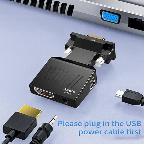 Yoidesu VGA to HDMI Adapter, 1080P Converter with 3.5mm Sound Cable, Active Male VGA to Female HD 1080P 60Hz for Computer Laptop Projector in Saudi Arabia