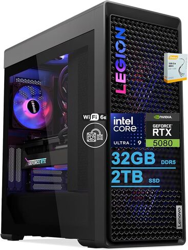 سطح المكتب Lenovo Legion Tower 7i Gen 10 المخصص للألعاب بالذكاء الاصطناعي | إنتل 24 نواة الترا 9 285K | 32 جيجابايت DDR5 2 تيرابايت SSD | GeForce RTX 5080 (ما يصل إلى 1801 بطاقة AI) | مروحة ARGB بمبرد سائل مقاس 360 مم بقدرة 850 وات PSU Win11 مع ملحق DLCA in Saudi Arabia