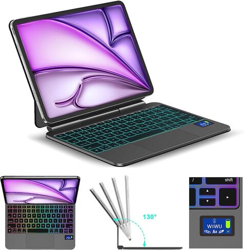WIWU iPad Keyboard Case Pro/Air 11 Inch M4/M3/M2 Smart Display Battery Level Magnetic Foldable Stand Color Backlit Slim Case with Keyboard Trackpad Black(for iPad Air 5/4/11"(M2/M3M4)Pro 11"4/3/2/1) in Saudi Arabia
