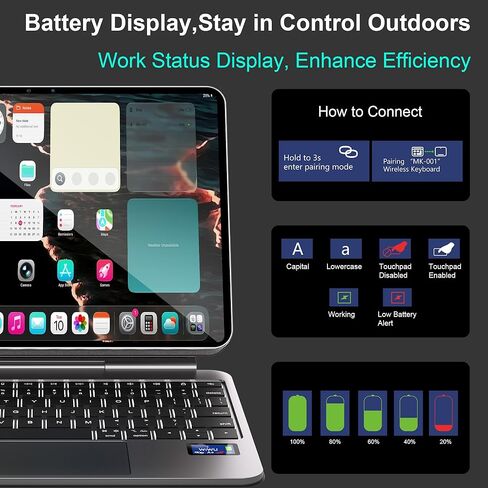 WIWU iPad Keyboard Case Pro/Air 11 Inch M4/M3/M2 Smart Display Battery Level Magnetic Foldable Stand Color Backlit Slim Case with Keyboard Trackpad Black(for iPad Air 5/4/11"(M2/M3M4)Pro 11"4/3/2/1) in Saudi Arabia