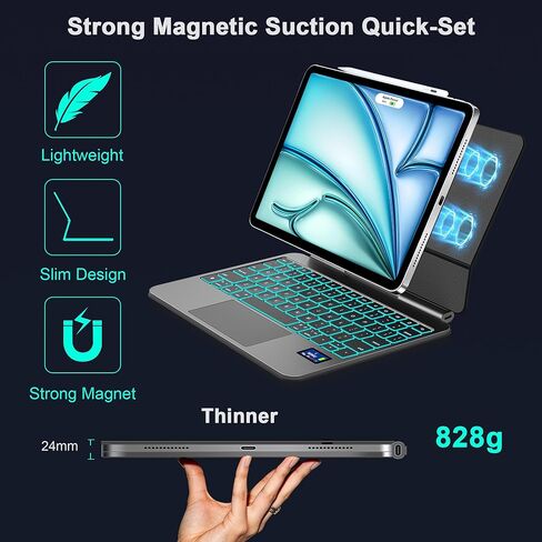 WIWU iPad Keyboard Case Pro/Air 11 Inch M4/M3/M2 Smart Display Battery Level Magnetic Foldable Stand Color Backlit Slim Case with Keyboard Trackpad Black(for iPad Air 5/4/11"(M2/M3M4)Pro 11"4/3/2/1) in Saudi Arabia