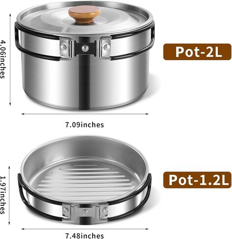 11Pcs Camping Cookware Set，Portable Camping Essentials with Accessories，Stainless Steel Lightweight Nonstick Pots、Pans、Bowls and Utensils for Backpacking RV Tailgating Cooking and Outdoor Cooking in Saudi Arabia