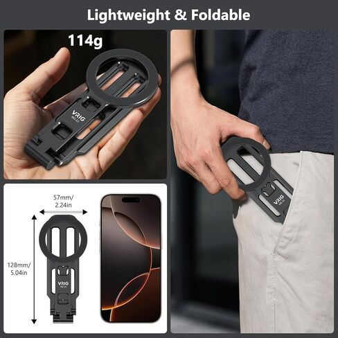 VRIG MG-21 Magnetic Phone Tripod Stand for iPhone, Aluminum Alloy Mini Foldable Tripod for Desk/Handheld, Cold Shoe Expansion Mount, Compatible with 1/4 Screw & Arca-Swiss Plates in Saudi Arabia
