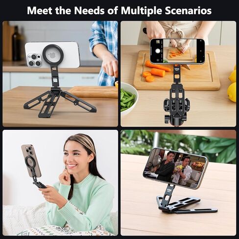 VRIG MG-21 Magnetic Phone Tripod Stand for iPhone, Aluminum Alloy Mini Foldable Tripod for Desk/Handheld, Cold Shoe Expansion Mount, Compatible with 1/4 Screw & Arca-Swiss Plates in Saudi Arabia