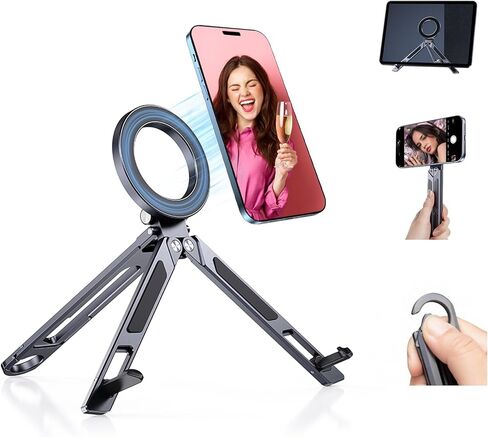 حامل ثلاثي مغناطيسي لهاتف iPhone iPad، حامل هاتف محمول 2 في 1 مع حلقة تسلق للسفر وصالة الألعاب الرياضية، حامل عصا سيلفي للكمبيوتر اللوحي، مغناطيس قوي سريع التركيب متوافق مع سلسلة iPhone 17 16 15 14 13 12 iPad in Kuwait