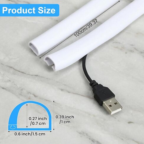39" Cord Hider Raceway Kit for Wall Mounted TV, Adhesive One-Cord Cable Hider, Cord Covers Raceway Kit for Cords Management, Flexible Silicone Cable Concealer for Home Office,W 0.54" × H 0.39" in Saudi Arabia