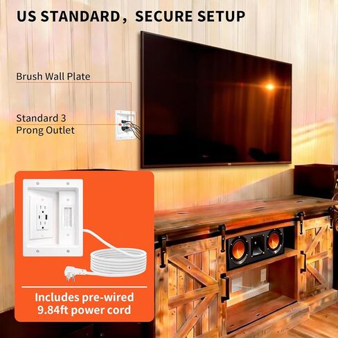 طقم منظم كابلات الحائط للتلفزيون - طاقة داخل الحائط ومنافذ مزدوجة، منافذ USB-A وUSB-C، سلك بطول 9 أقدام ويتضمن أدوات قطع الحائط لمسرح منزلي خالي من الفوضى وتلفزيون مثبت على الحائط in Kuwait