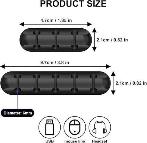 2-Packs Cable Organizer Clips Cord Holder Self Adhesive Cable Management for USB Cable/Power Cord/Wire, Car and Desk, Home and Office Cord Organizer,Nightstand(5, 3 Black) in Saudi Arabia