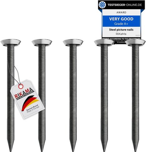 RIKAMA® - 30Pcs Picture Nails with 1.18 inch Length - Steel Nails for use on Wall, Drywall, Concrete, Brick, Plaster & Wood - Hardened Steel Nails for Hanging Pictures - Made in Germany (Silver Head) in Saudi Arabia