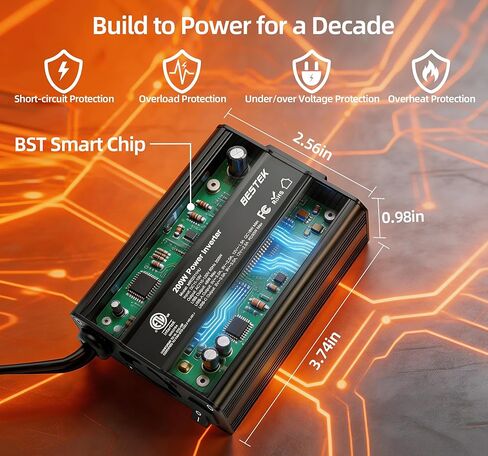 BESTEK عاكس الطاقة DC 12V إلى AC 110V - 200W منفذ محول قابس السيارة PD 30W USB-C & QC18W USB-A منفذ شحن سريع - شاحن سيارة ومحول ولاعة السجائر للهاتف والكمبيوتر المحمول - معتمد من ETL FCC in Saudi Arabia