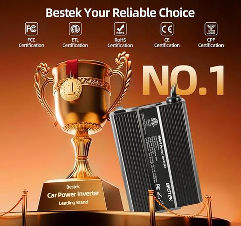 BESTEK عاكس الطاقة DC 12V إلى AC 110V - 200W منفذ محول قابس السيارة PD 30W USB-C & QC18W USB-A منفذ شحن سريع - شاحن سيارة ومحول ولاعة السجائر للهاتف والكمبيوتر المحمول - معتمد من ETL FCC in Saudi Arabia