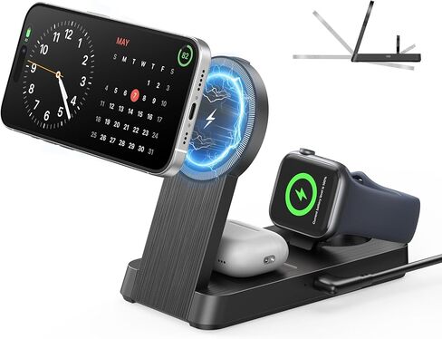 3 in 1 Magnetic Wireless for iPhone Charging Station: Foldable Portable Charger for iPhone 17-12 Pro Max & Apple Watch & AirPods, for Apple Multiple Devices Charger for Home,Office&Travel in Saudi Arabia