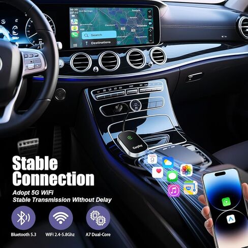 Wireless Carplay Adapter, 2025 Upgrade Converts Wired to Wireless Adapter for iPhone, Auto Connect Dongle for Apple Car Play, Bluetooth No Delay Control for Cars from 2016 and iOS 10+, Silver in Saudi Arabia