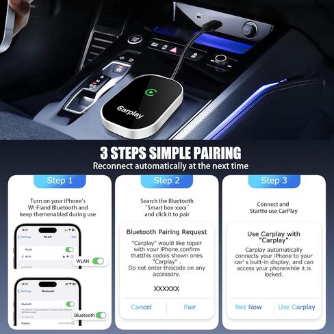 Wireless Carplay Adapter, 2025 Upgrade Converts Wired to Wireless Adapter for iPhone, Auto Connect Dongle for Apple Car Play, Bluetooth No Delay Control for Cars from 2016 and iOS 10+, Silver in Saudi Arabia