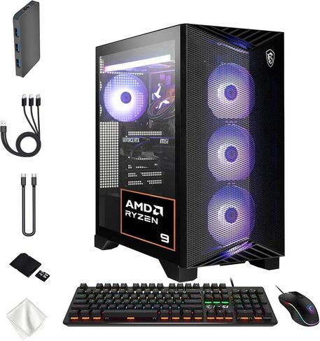 msi Aegis ZS2 Gaming Desktop, AMD Ryzen 9 9900X, NVIDIA GeForce RTX 5080 16GB GDDR7, 64GB DDR5, 5TB Storage (4TB SSD&1TB Docking Station Set), Liquid Cooling, Wi-Fi 7, Keyboard & Mouse, Win 11, Black in Saudi Arabia