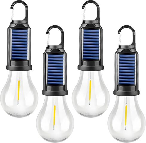 4 Packs Solar Tent Camping Lantern Rechargeable, Portable LED Outdoor Waterproof Emergency Lanterns with 3 Modes, Hanging Tent Light Bulbs with Clip Hook for Camping Hiking Hurricane Outages in Saudi Arabia