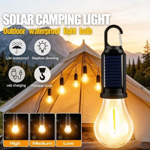 4 Packs Solar Tent Camping Lantern Rechargeable, Portable LED Outdoor Waterproof Emergency Lanterns with 3 Modes, Hanging Tent Light Bulbs with Clip Hook for Camping Hiking Hurricane Outages in Saudi Arabia